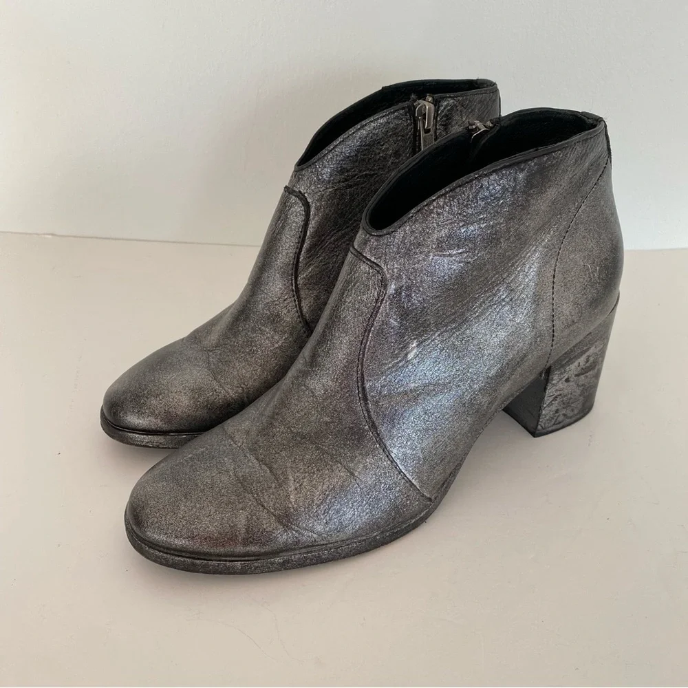 Frye Nora short ankle zip bootie metallic silver black gray - Picture 3 of 15